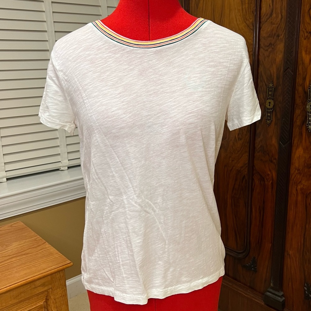 Madewell Whisper Cotton Ringer Tee with Rainbow Neck Detail - size S